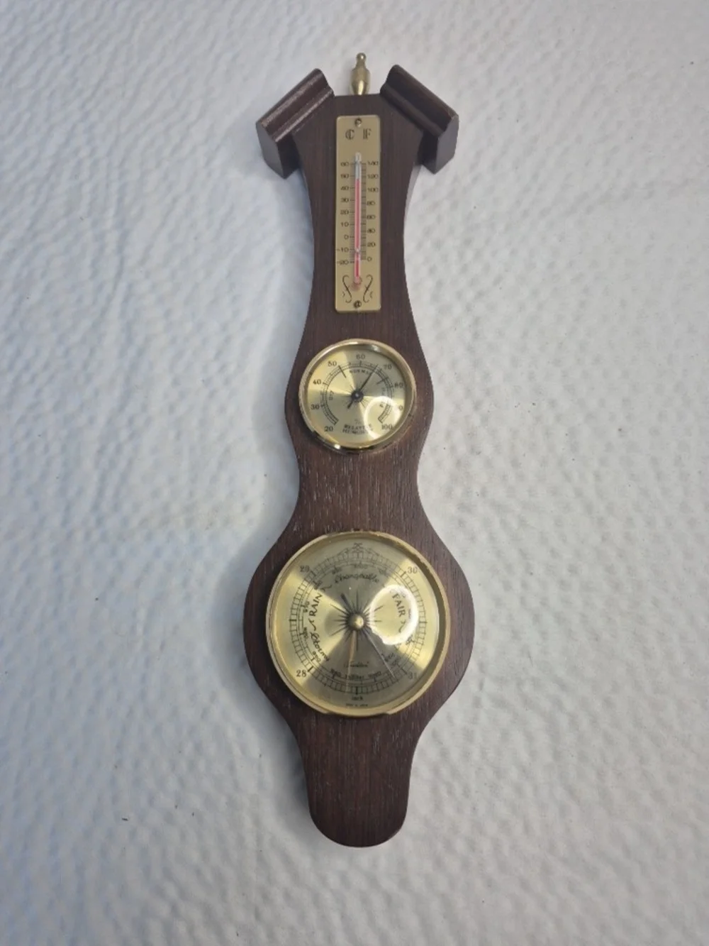 Vintage Wood Weather Station Analog Barometer Thermometer Hygrometer Brown/Gold